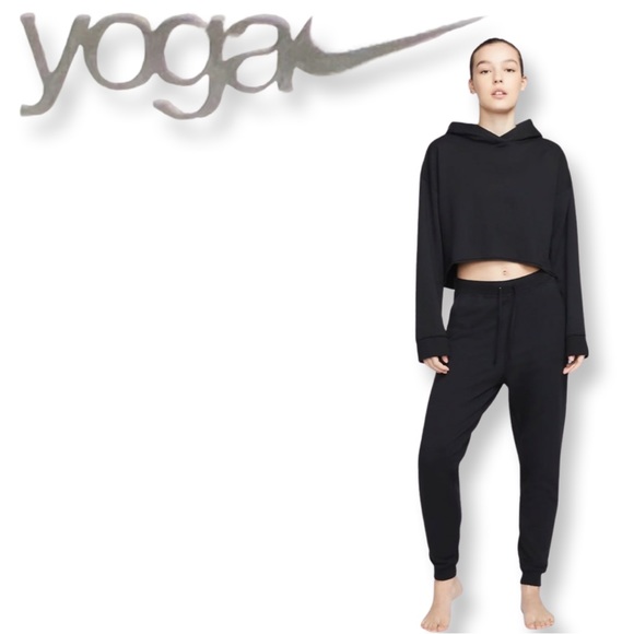 Nike Yoga Luxe Women's Cropped Fleece Hoodie Black/Iron Grey Large - Picture 14 of 16